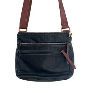 Fossil Corey Black & Brown Leather Fossil Crossbody Shoulder Bag Purse